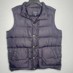 Lands' End Mens Down Puffer Vest Sz Large 42-44 Navy Blue Insulated Snap Button